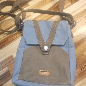 L.L. Bean Blue Brown Canvas Small Utility Hiking Outdoor Travel Crossbody Bag